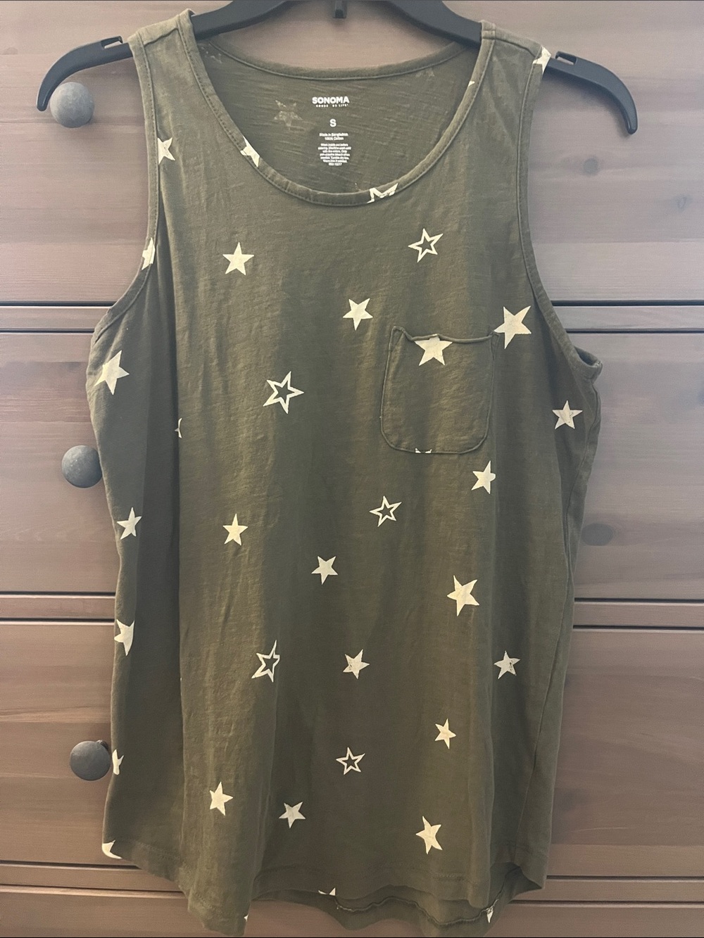 SONOMA Olive Tank with Cream Star Print and Pocket
